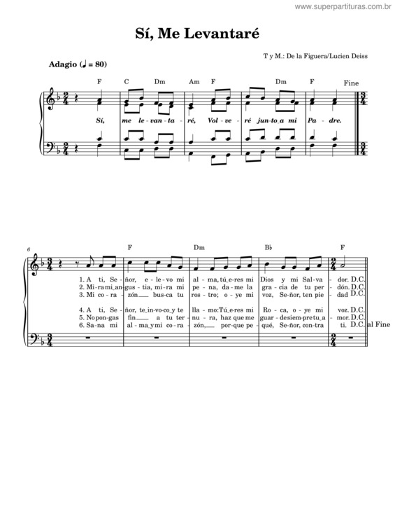 Partitura da música Si, Me Levantare