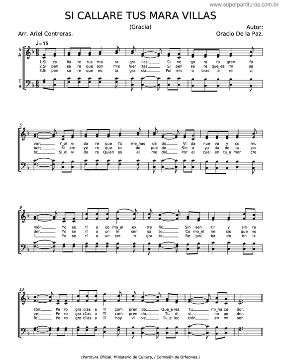 Partitura da música Si Callare – Oracio De La Paz