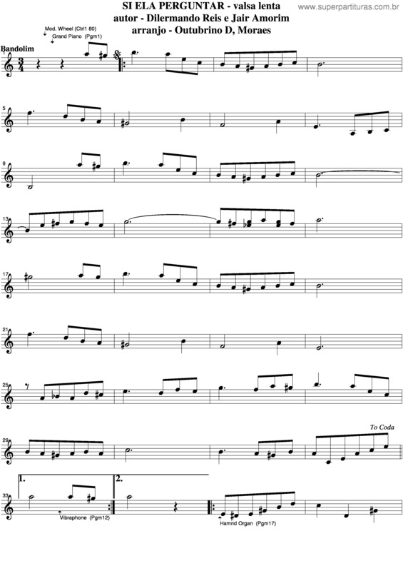 Partitura da música Si Ela Perguntar v.5