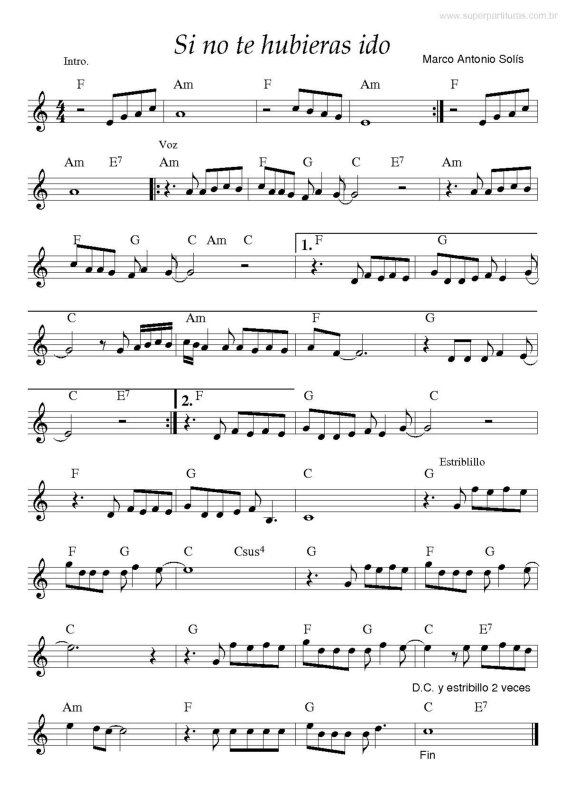 Partitura da música Si no te Hubieras Ido