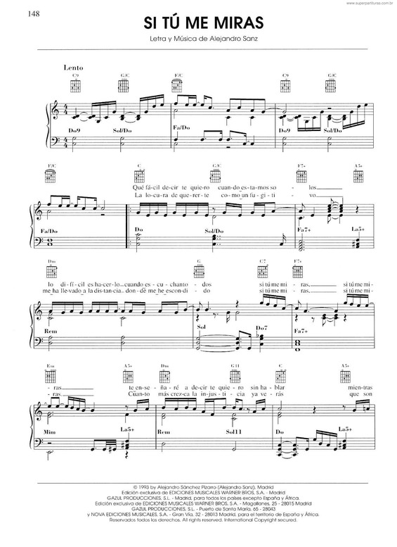 Partitura da música Si Tú Me Miras v.2