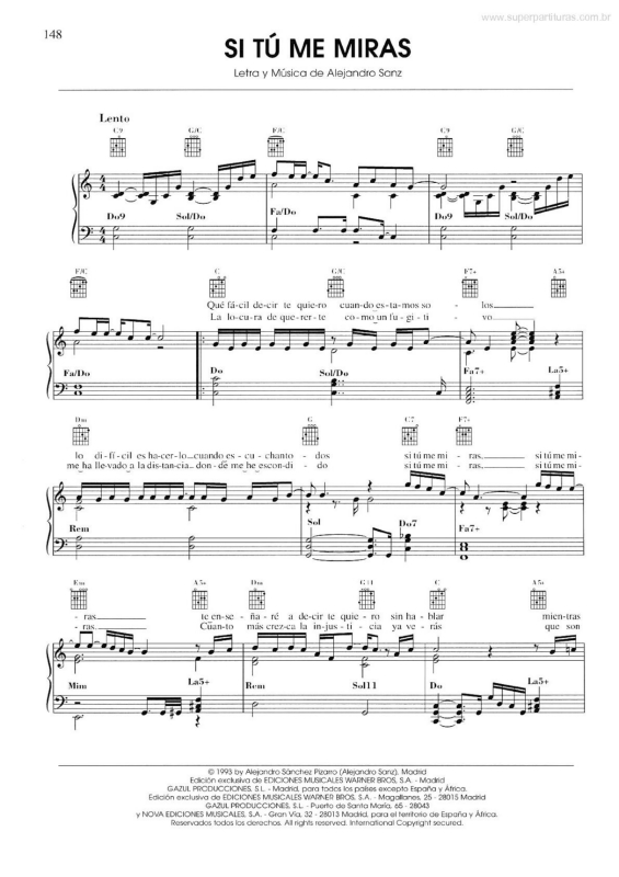 Partitura da música Si Tú Me Miras