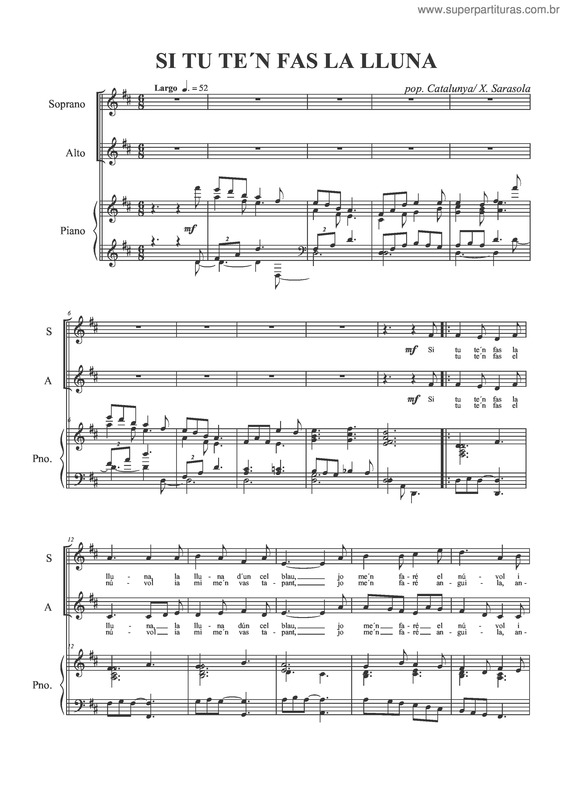 Partitura da música Si Tu Te`n Fas La Lluna