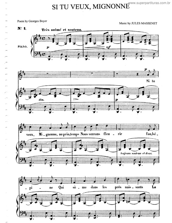 Partitura da música Si tu veux, Mignonne