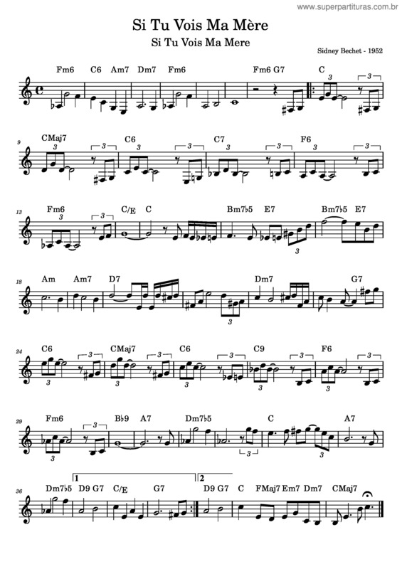 Partitura da música Si Tu Voir Ma Mere – Sidney Bechet Si Tu Vois Ma Mere