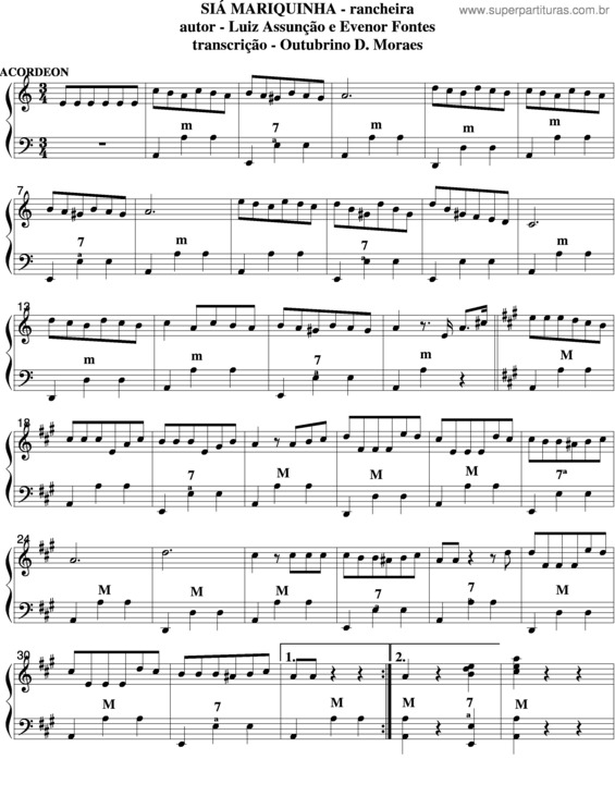 Partitura da música Siá Mariquinha v.2