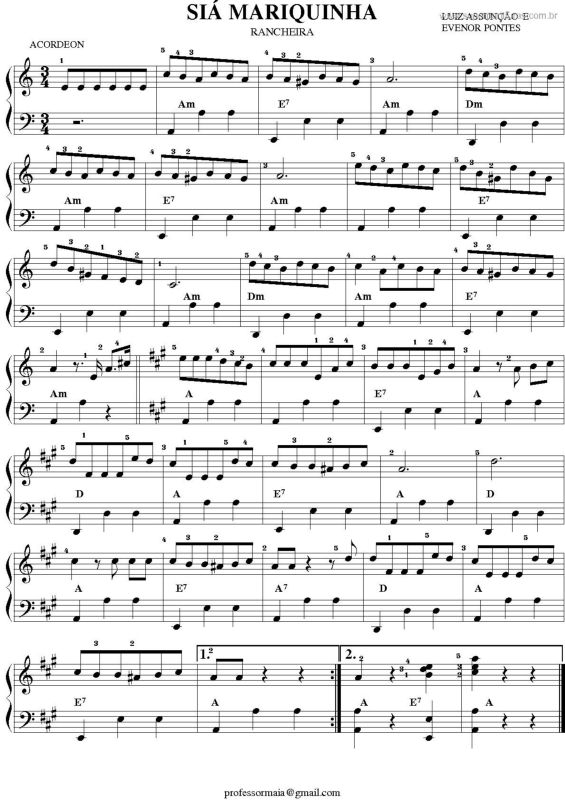 Partitura da música Siá Mariquinha