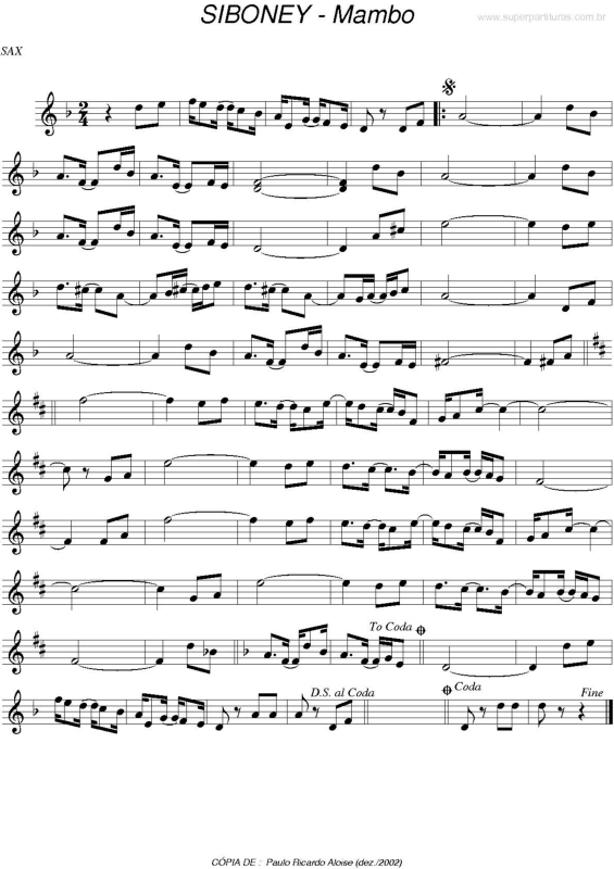 Partitura da música Siboney