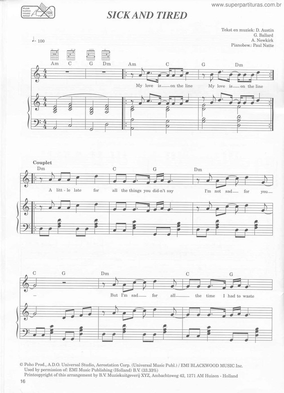 Partitura da música Sick And Tired v.2