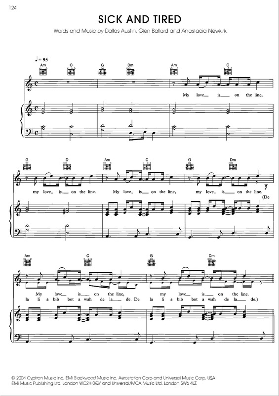 Partitura da música Sick And Tired v.3