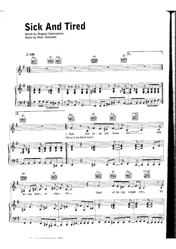 Partitura da música Sick and Tired