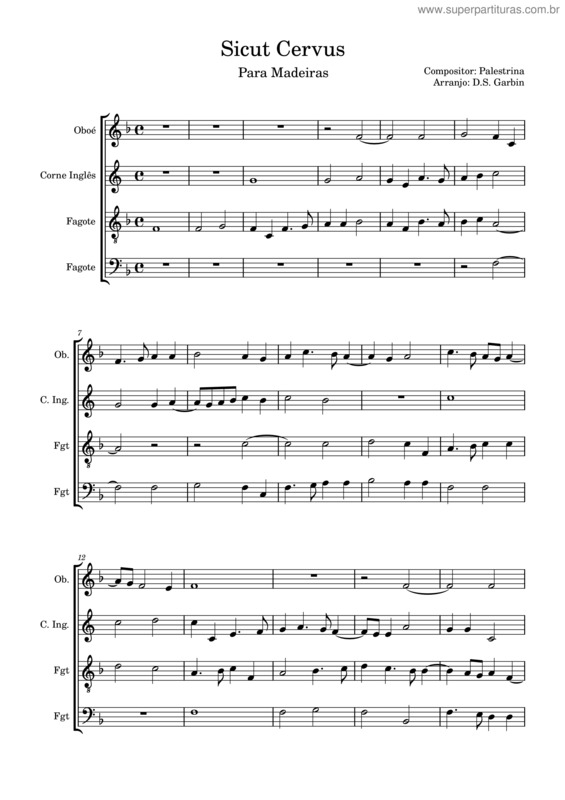 Partitura da música Sicut Cervus – Giovanni Pierluigi Da Palestrina Sicut Cervus Para Madeiras