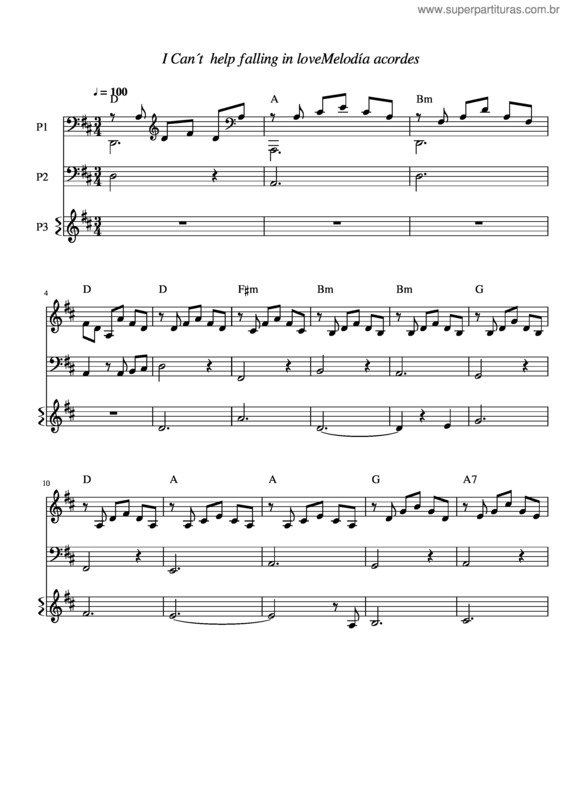 Partitura da música Sielvis Presley I Cant Help Falling In Love 1
