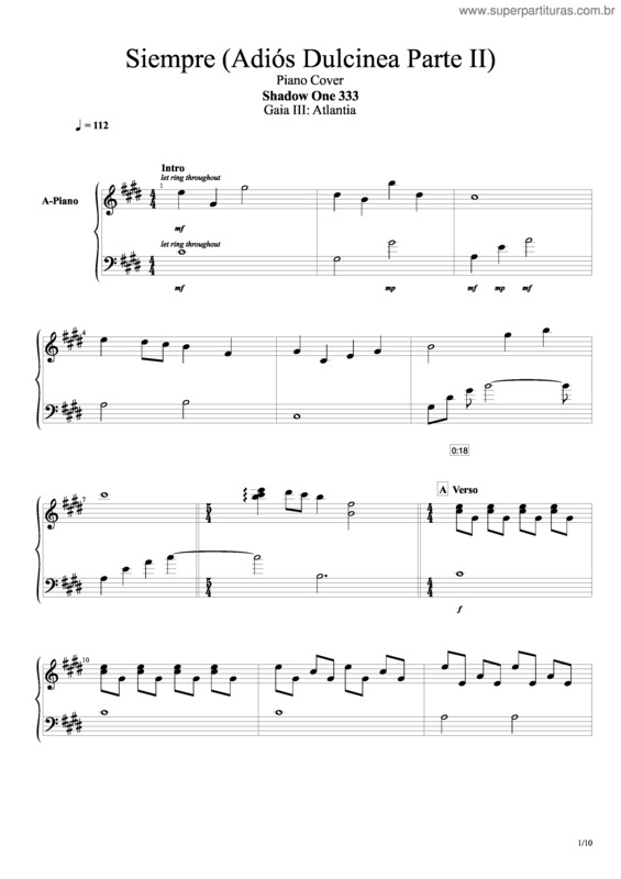 Partitura da música Siempre