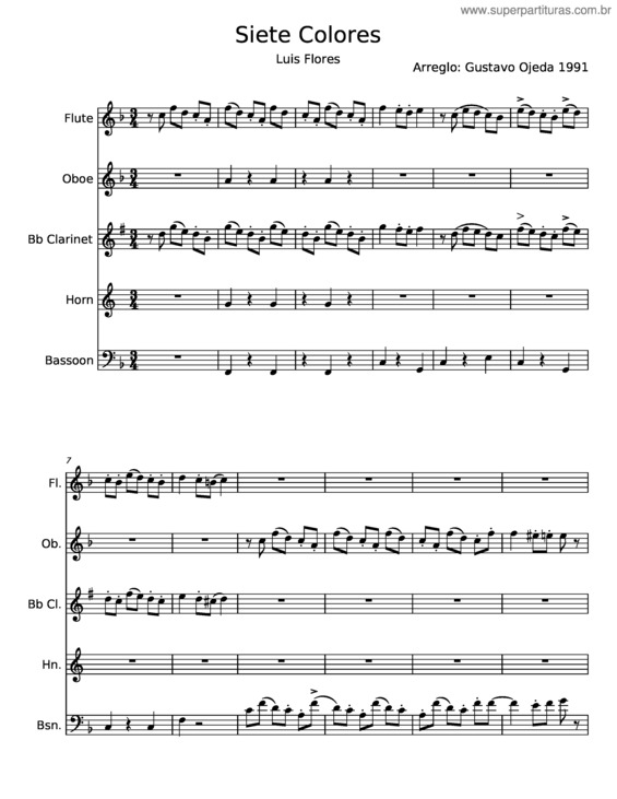 Partitura da música Siete Colores