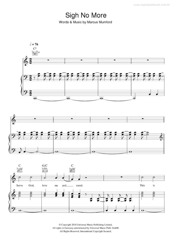 Partitura da música Sigh No More