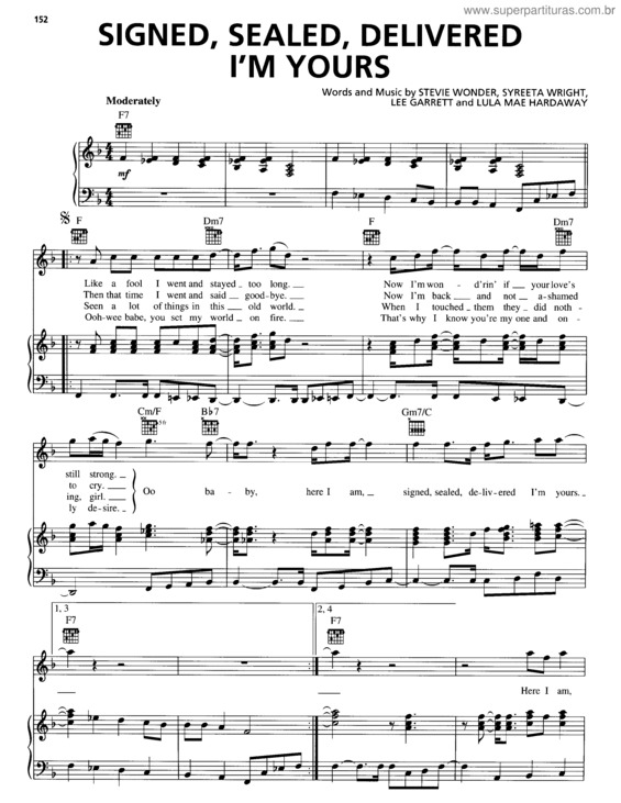 Partitura da música Signed, Sealed, Delivered I`m Yours