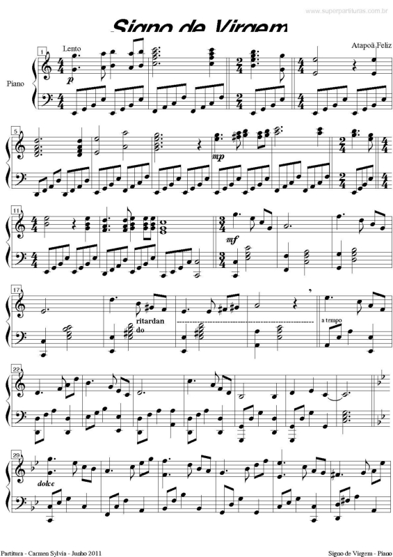 Partitura da música Signo de Virgem