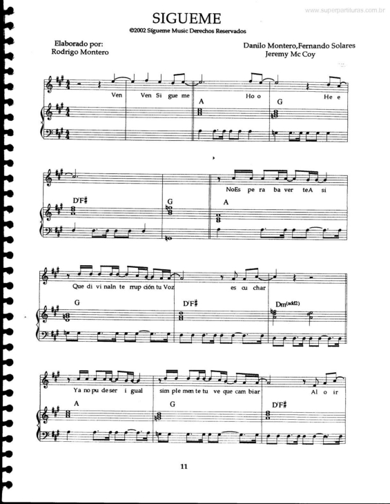 Partitura da música Sigueme