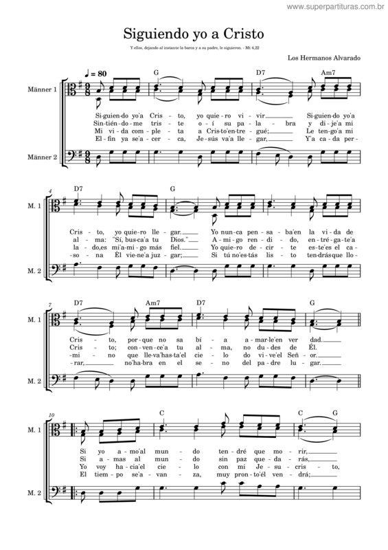 Partitura da música Siguiendo Yo A Cristo – Hermanos Alvarado