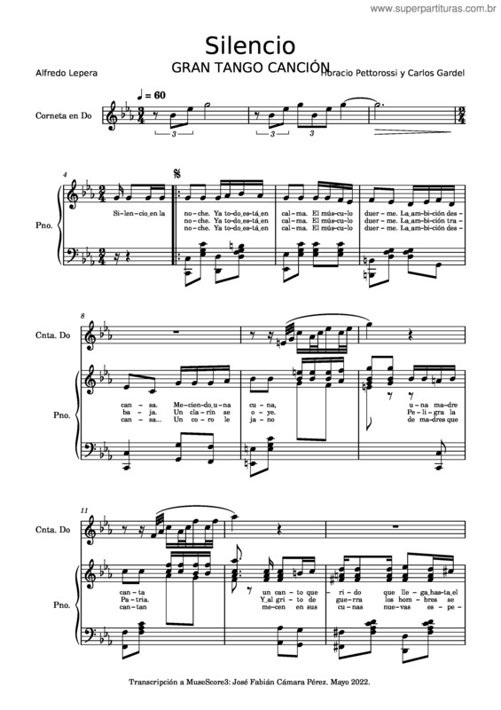 Partitura da música Silencio – Horacio Pettorossi Y Carlos Gardel