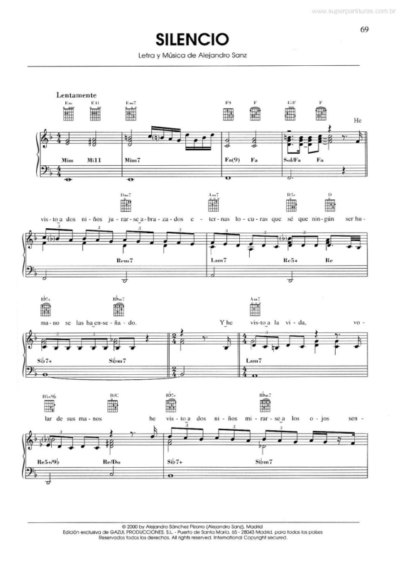 Partitura da música Silêncio v.2