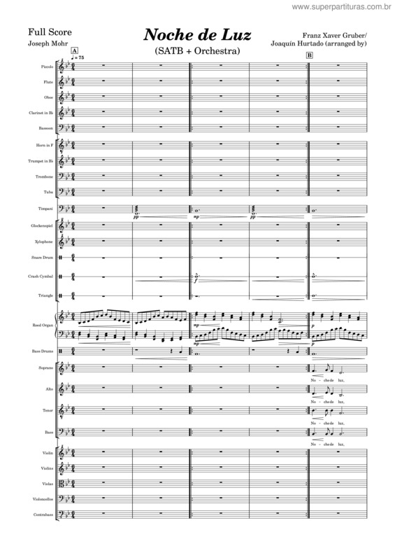 Partitura da música Silent Night – Franz Xaver Gruber Noche De Luz