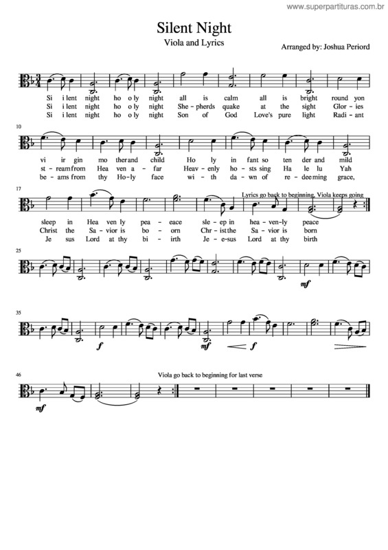 Partitura da música Silent Night Viola And Lyrics