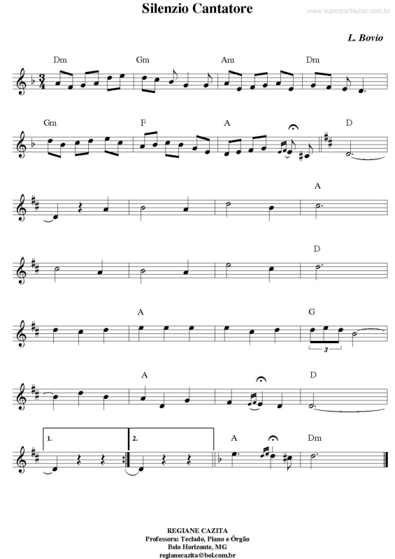 Partitura da música Silenzio Cantatore