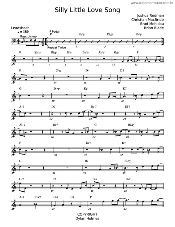 Partitura da música Silly Little Love Song – Joshua Redman, Christian Macbride, Brad Mehldau, Brian Blade