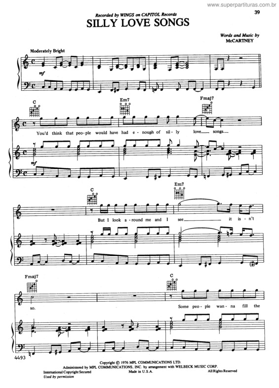 Partitura da música Silly Love Songs v.2