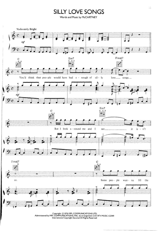 Partitura da música Silly Love Songs