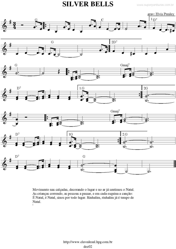 Partitura da música Silver Bells