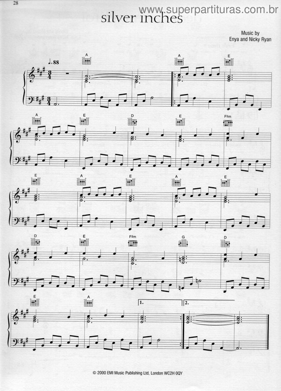 Partitura da música Silver Inches