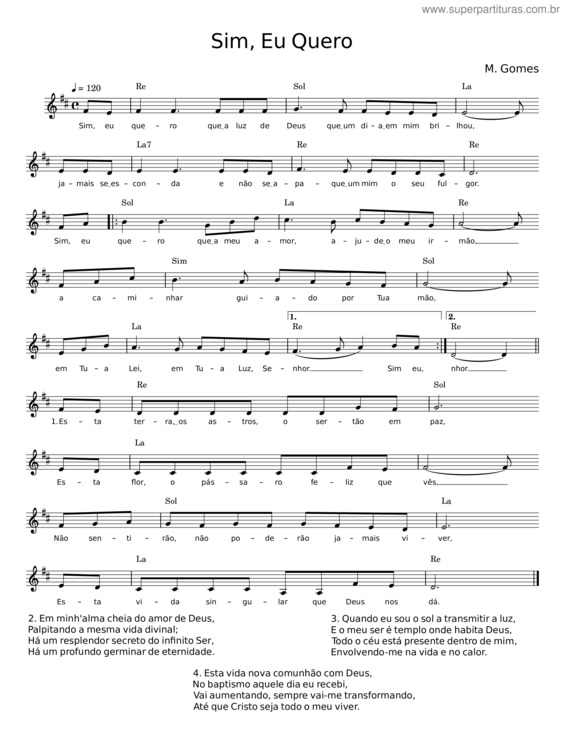 Partitura da música Sim, Eu Quero v.2