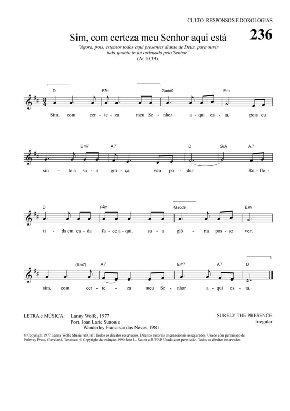 Partitura da música Sim Com Certeza Meu Senhor Aqui Está