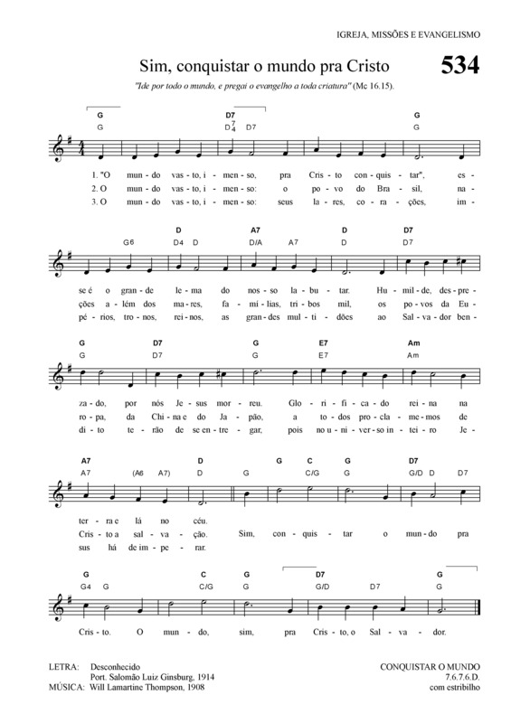 Partitura da música Sim Conquistar O Mundo Pra Cristo