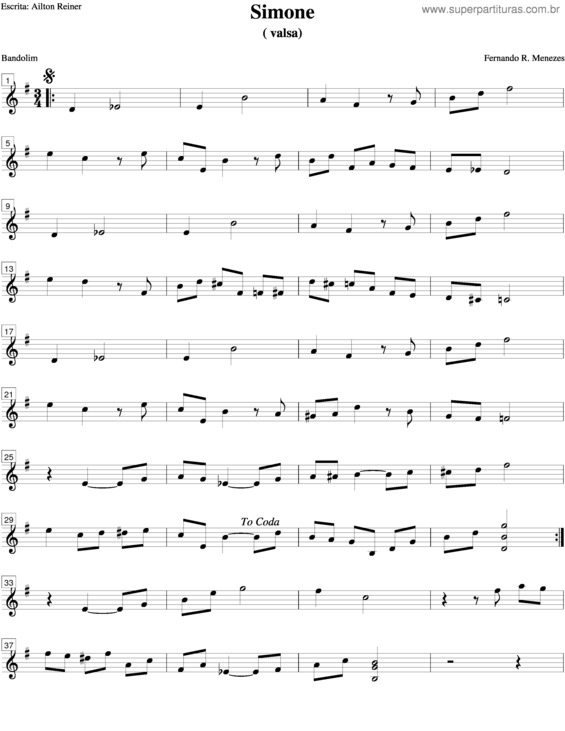 Partitura da música Simone