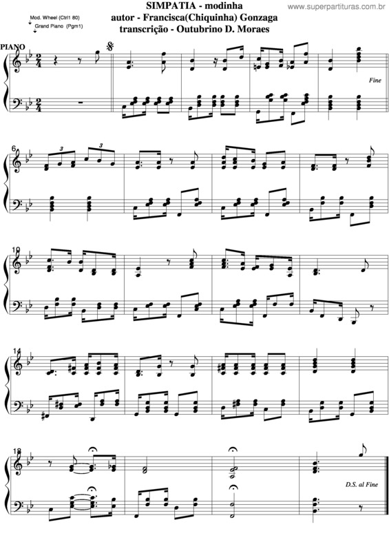 Partitura da música Simpatia