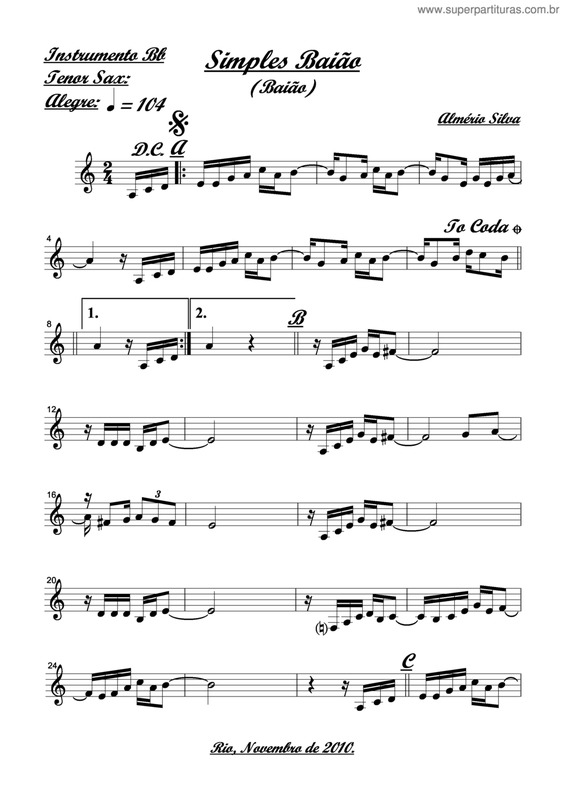 Partitura da música Simples Baião v.2