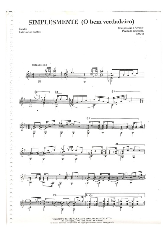 Partitura da música Simplesmente (O Bem Verdadeiro)