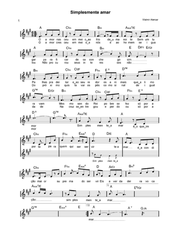 Partitura da música Simplesmente Amor