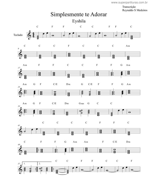 Partitura da música Simplesmente Te Adorar