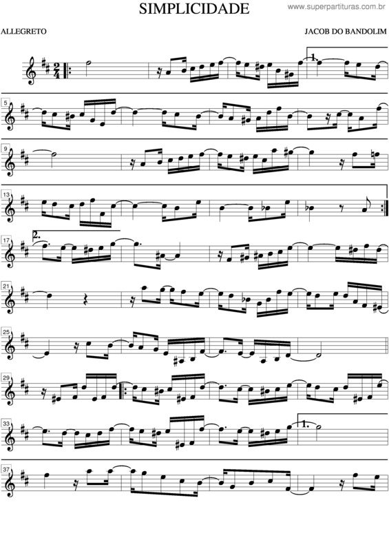 Partitura da música Simplicidade v.2