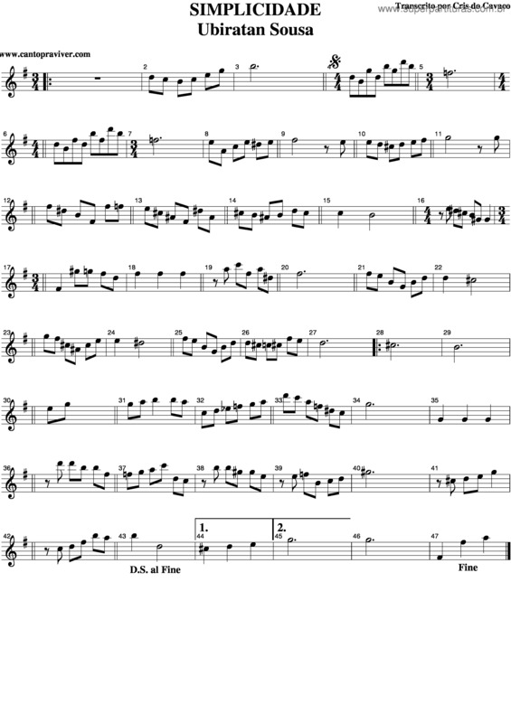 Partitura da música Simplicidade