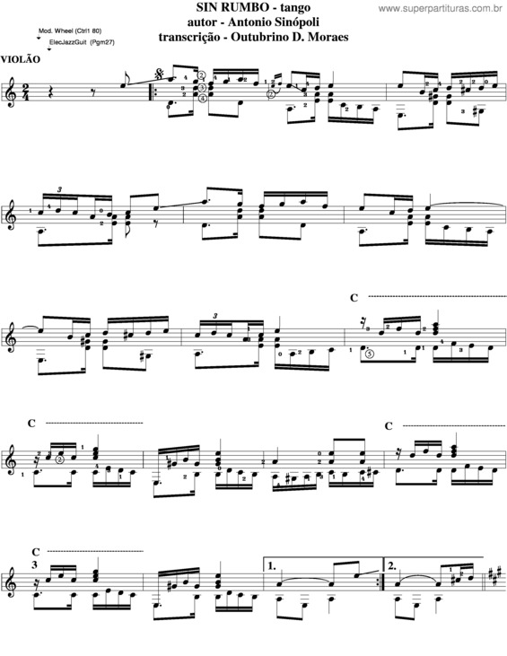 Partitura da música Sin Rumbo