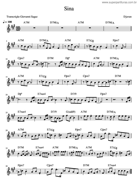 Partitura da música Sina – Djavan Sina