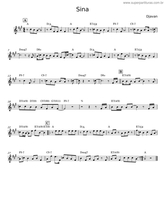 Partitura da música Sina – Djavan v.3