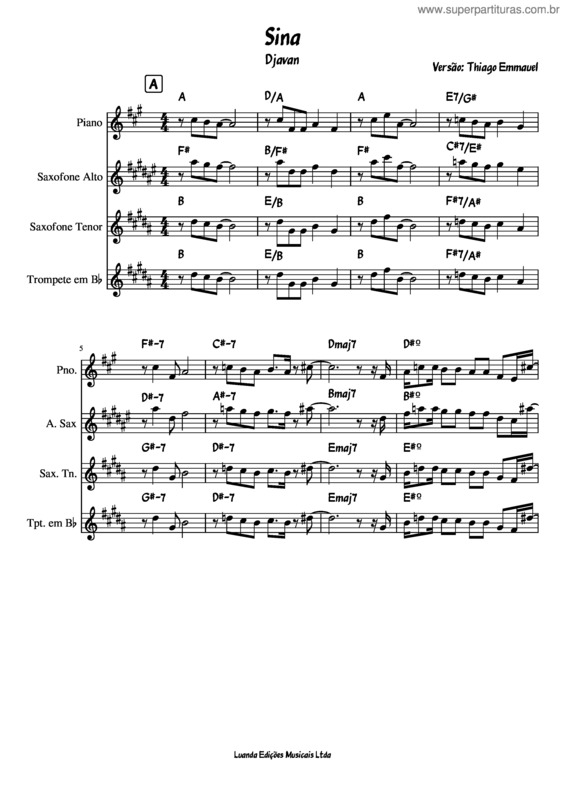 Partitura da música Sina – Djavan