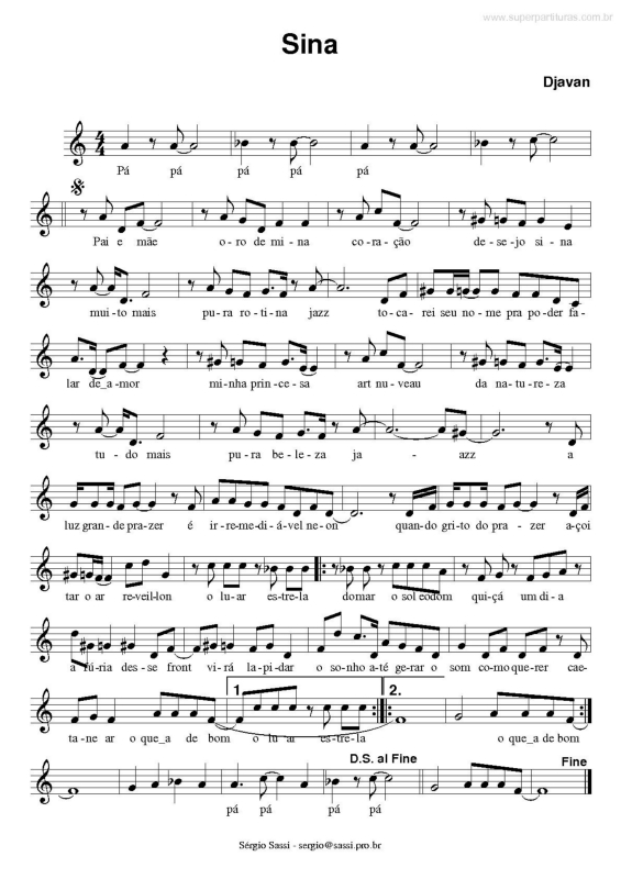 Partitura da música Sina